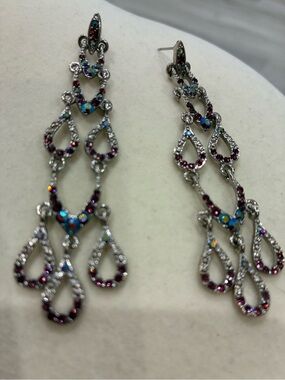 Silver-Tone Purple Teardrop Dangle Earrings - Chandelier Formal Jewelry